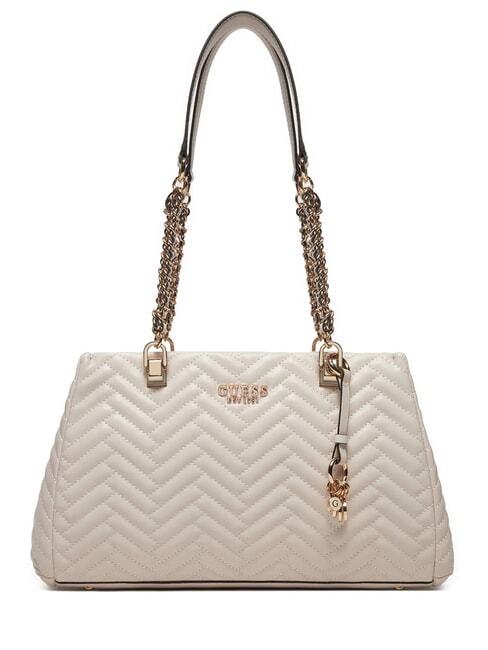 GUESS ANNING Quilted bag with chain handles STONE - Women’s Bags