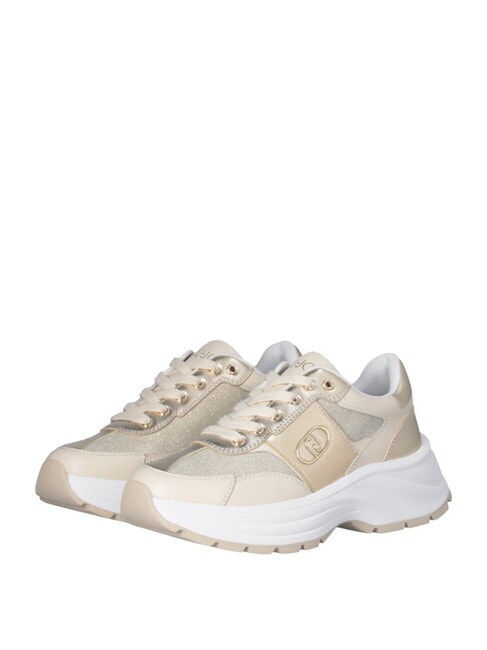 LIUJO EVA 02 Leather and lurex sneakers ivory/light gold - Women’s shoes