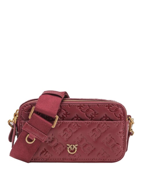 PINKO EMBOSSED LOGO Camera case shoulder bag Bordeaux Merlot-Antique Gold - Women’s Bags