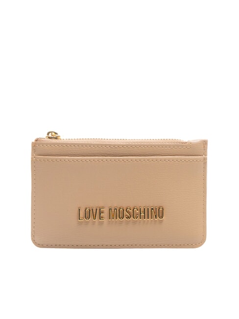 LOVE MOSCHINO METALLIC LOGO Flat card holder with coin purse sand - Women’s Wallets