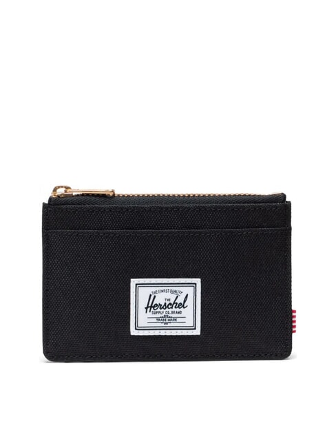 HERSCHEL OSCAR Flat card holder with zip BLACK - Men’s Wallets