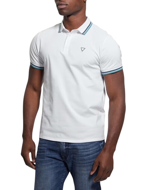GUESS PIQUE Stretch short-sleeved polo shirt pure white blue multi - Polo shirt