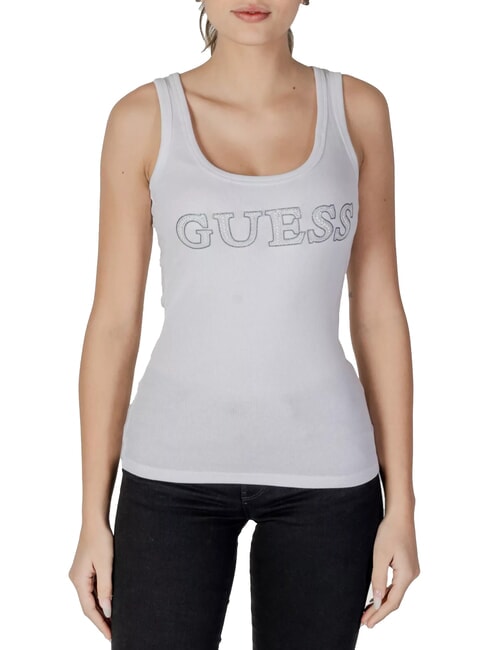 GUESS SL EMBELLISHED LOGO Tank top with rhinestone logo purwhite - T-shirt