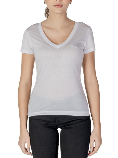 GUESS VN SS LIGHT BASIC Soft V-neck T-shirt purwhite - T-shirt