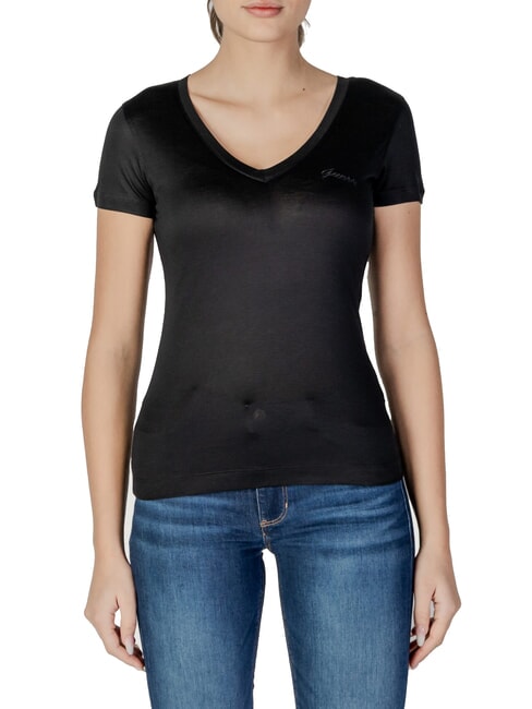 GUESS VN SS LIGHT BASIC Soft V-neck T-shirt jetbla - T-shirt