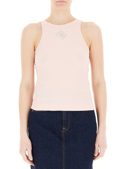 GUESS NEW SL ROUND GUENDALINA 4G rhinestone logo tank top pink pearl - T-shirt