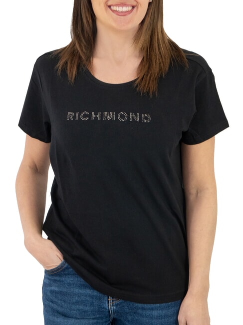 JOHN RICHMOND MECHI Stretch T-shirt rhinestone logo black - T-shirt