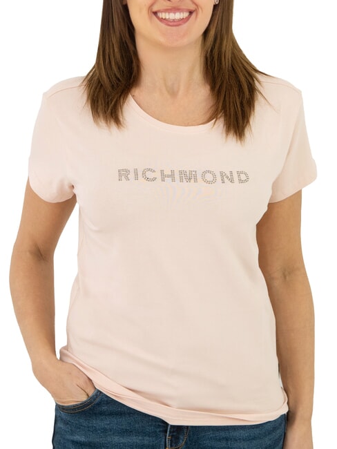 JOHN RICHMOND MECHI Stretch T-shirt rhinestone logo powder - T-shirt