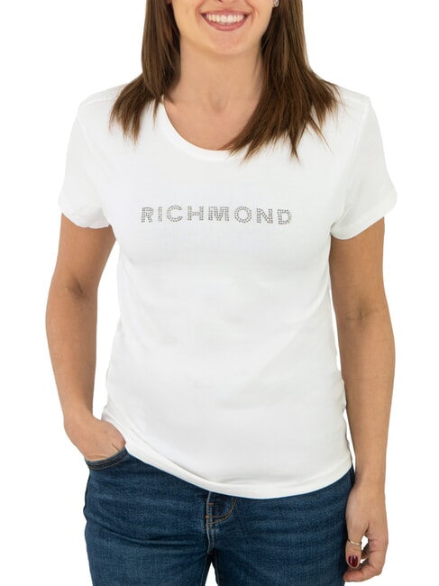 JOHN RICHMOND MECHI Stretch T-shirt rhinestone logo off white - T-shirt