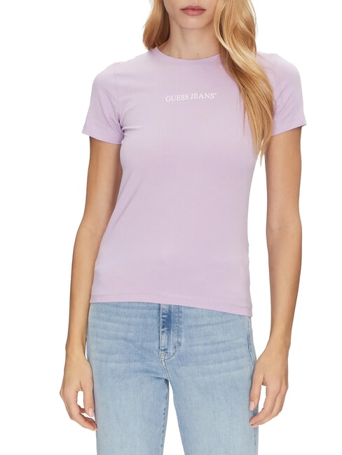 GUESS JEANS SLIM LOGO Slim-fit stretch t-shirt lilac flower - T-shirt