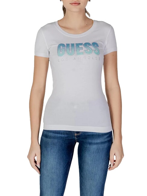 GUESS CN SS GLITTER  Cotton T-Shirt purwhite - T-shirt