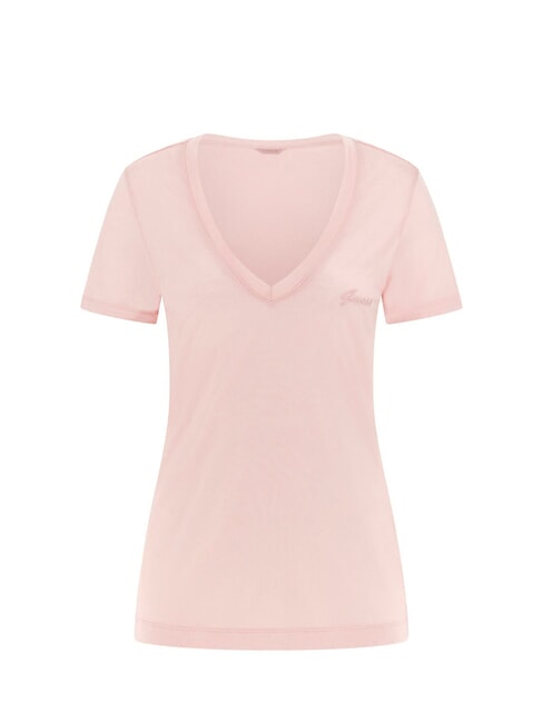 GUESS VN SS LIGHT BASIC Soft V-neck T-shirt pink pearl - T-shirt