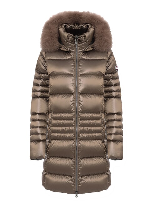 COLMAR FRIENDLY Long down jacket with fur hood dark coffee cream-da - Women's down jackets