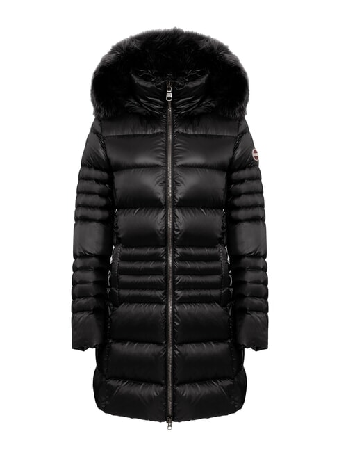 COLMAR FRIENDLY Long down jacket with fur hood black dark steel - Women's down jackets