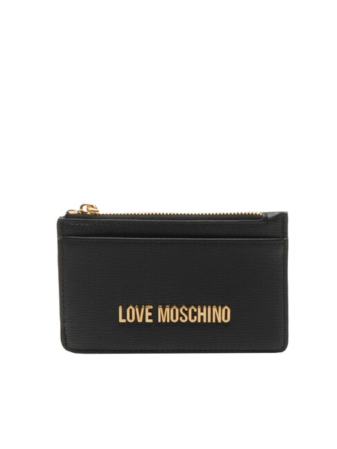 LOVE MOSCHINO METALLIC LOGO Flat card holder with coin purse Black - Women’s Wallets