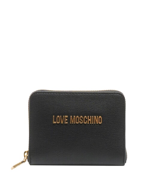 LOVE MOSCHINO METALLIC LOGO Medium zip around wallet Black - Women’s Wallets
