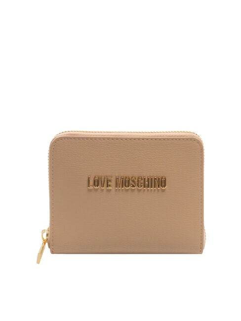 LOVE MOSCHINO METALLIC LOGO Medium zip around wallet sand - Women’s Wallets