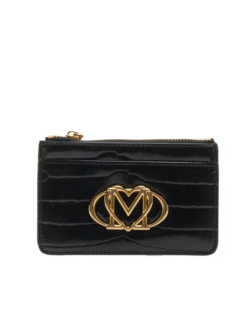 LOVE MOSCHINO CROCO PRINTED Flat card holder with zip black crocus - Women’s Wallets