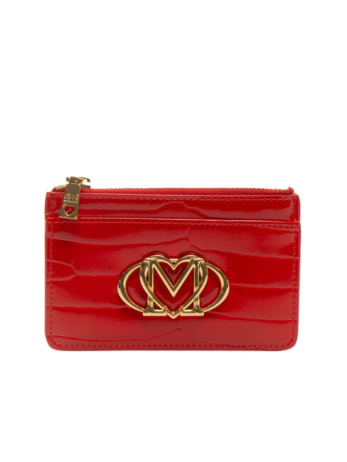 LOVE MOSCHINO CROCO PRINTED Flat card holder with zip red - Women’s Wallets