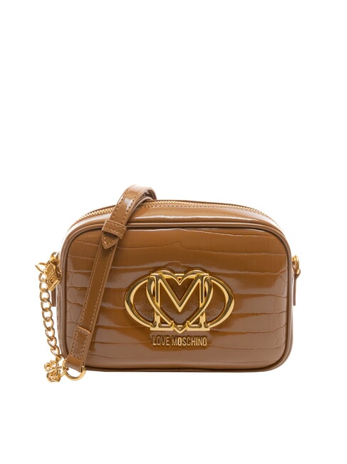 LOVE MOSCHINO CROCO PRINTED Camera case shoulder bag camel2 - Women’s Bags