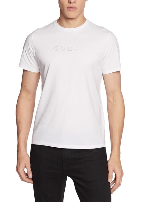 GUESS LOGO EMBROIDERY Cotton T-shirt purwhite - T-shirt