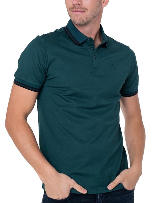GUESS PIQUE Stretch short-sleeved polo shirt dark jade - Polo shirt