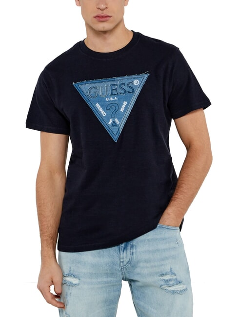 GUESS TRIANGLE T-shirt with maxi logo patch jetbla - T-shirt