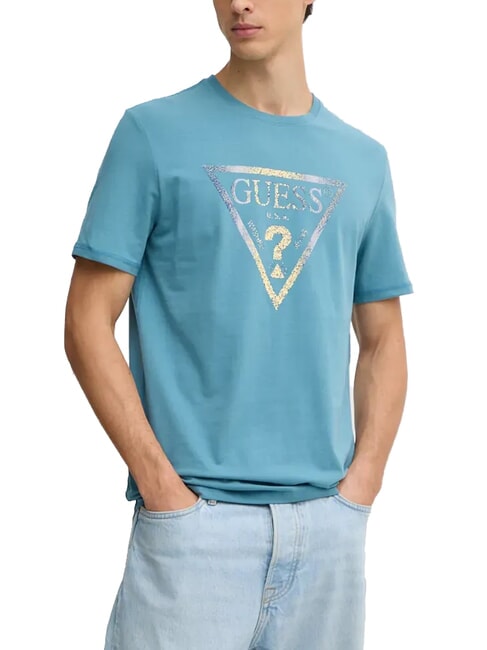 GUESS TRIANGLE T-shirt with maxi print wild storm blue - T-shirt