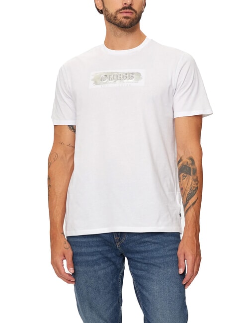 GUESS METALLIC LOGO T-shirt with embossed print purwhite - T-shirt