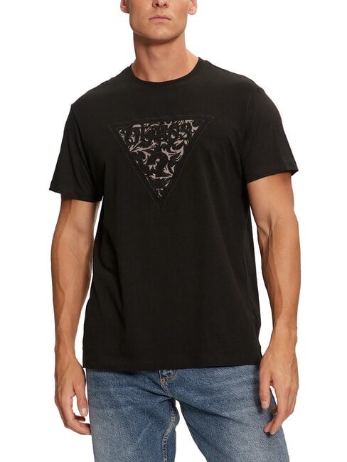 GUESS TRIANGLE T-shirt with embroidered logo patch jetbla - T-shirt