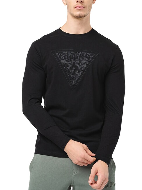 GUESS TRIANGLE Long sleeve shirt with patch jetbla - Men's Sweaters
