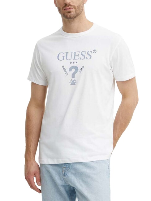 GUESS TRIANGLE Cotton T-shirt with print purwhite - T-shirt