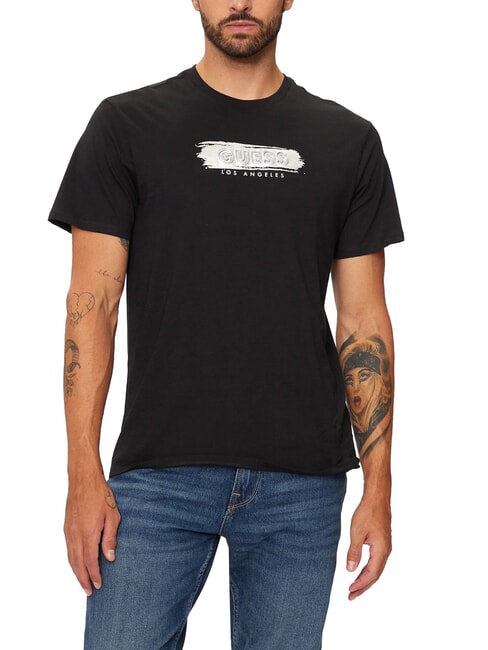 GUESS METALLIC LOGO T-shirt with embossed print jetbla - T-shirt