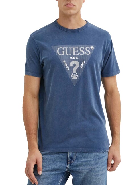 GUESS TRIANGLE Cotton T-shirt with print pennant blue - T-shirt