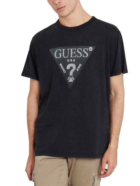 GUESS TRIANGLE Cotton T-shirt with print jetbla - T-shirt