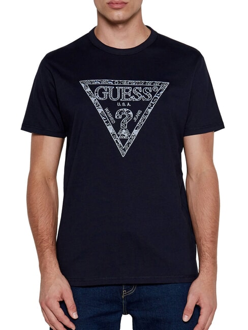 GUESS TRIANGLE Cotton T-shirt with triangle print smartblue - T-shirt