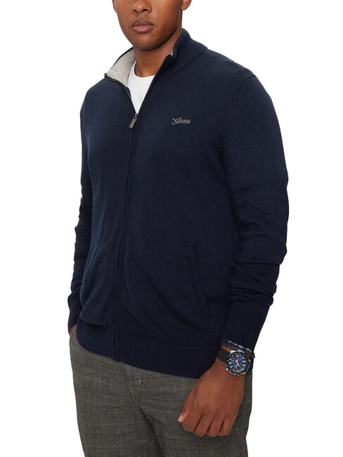 GUESS DARREL High neck cardigan full zip smartblue - Men's Sweaters