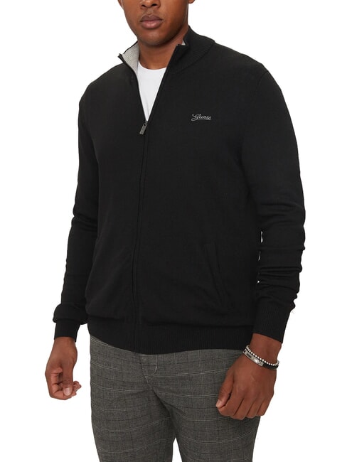 GUESS DARREL High neck cardigan full zip jetbla - Men's Sweaters