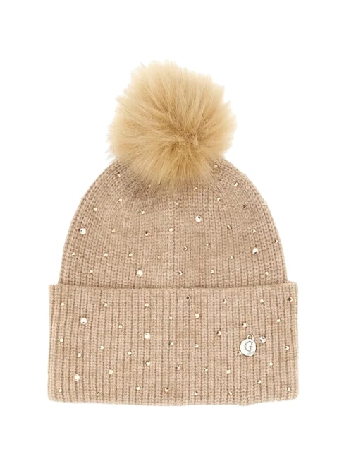 GUESS STRASS Hat with pom pom Camel - Hats