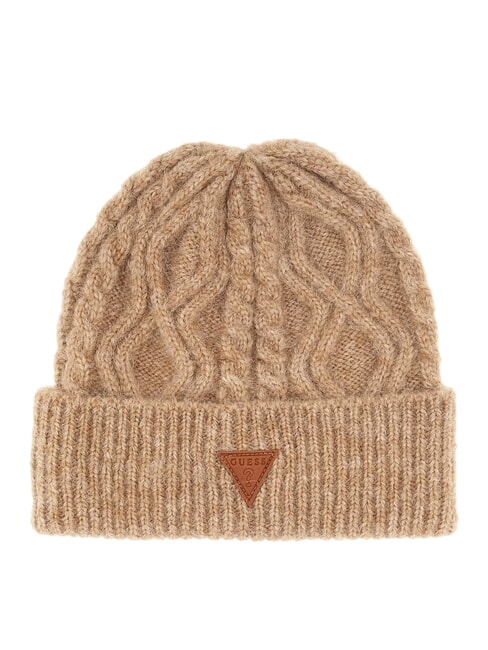 GUESS KNITTED Braided hat with cuff Camel - Hats