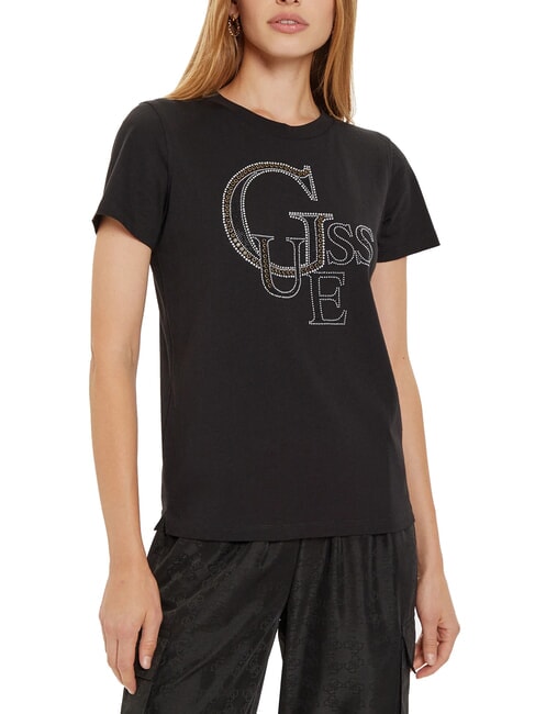 GUESS STUDDED Cotton T-shirt rhinestone logo jetbla - T-shirt