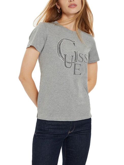 GUESS STUDDED Cotton T-shirt rhinestone logo marble heather - T-shirt