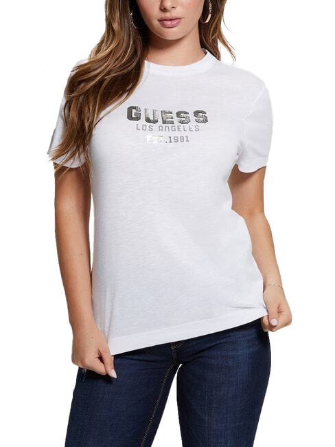 GUESS PYRAMIDE T-shirt with embossed print purwhite - T-shirt