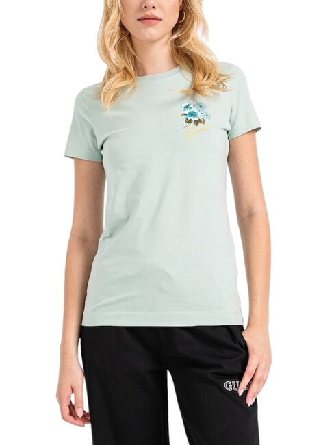 GUESS FLOWERS Stretch T-shirt soft mint - T-shirt