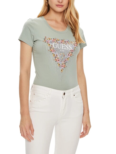 GUESS BOUQUET TRIANGLE Short-sleeved T-shirt malibu sage - T-shirt