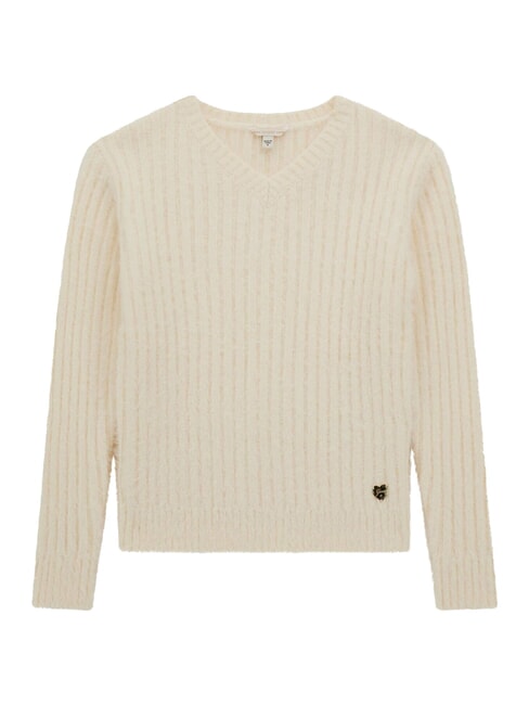 GUESS KIDS Ribbed V-neck sweater cremwhi - Child T-shirt