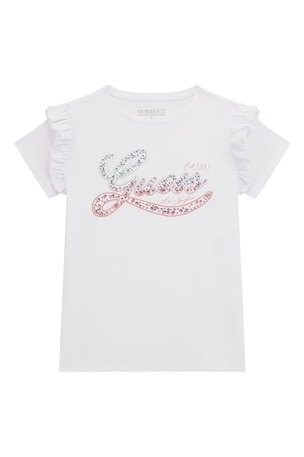 GUESS KIDS T-shirt with print and ruffles purwhite - Child T-shirt