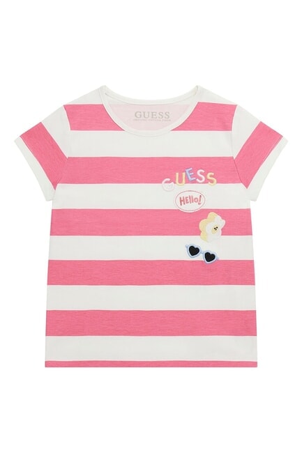 GUESS KIDS Striped T-shirt white and fuchsia st - Child T-shirt