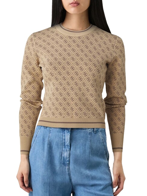 GUESS LISE 4G Crewneck cardigan coffee and travertin - Women's Sweaters