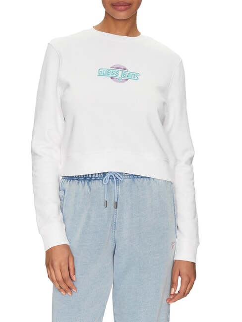 GUESS JEANS CN CROP Cotton sweatshirt purwhite - Women's Sweatshirts